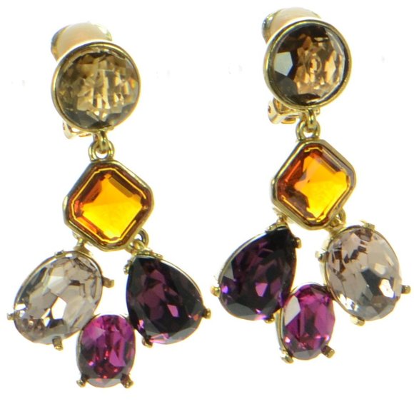 Oscar de la Renta Jewelry - Oscar de la Renta Gold-tone Multi Stone Crystal Drop Clip Earrings